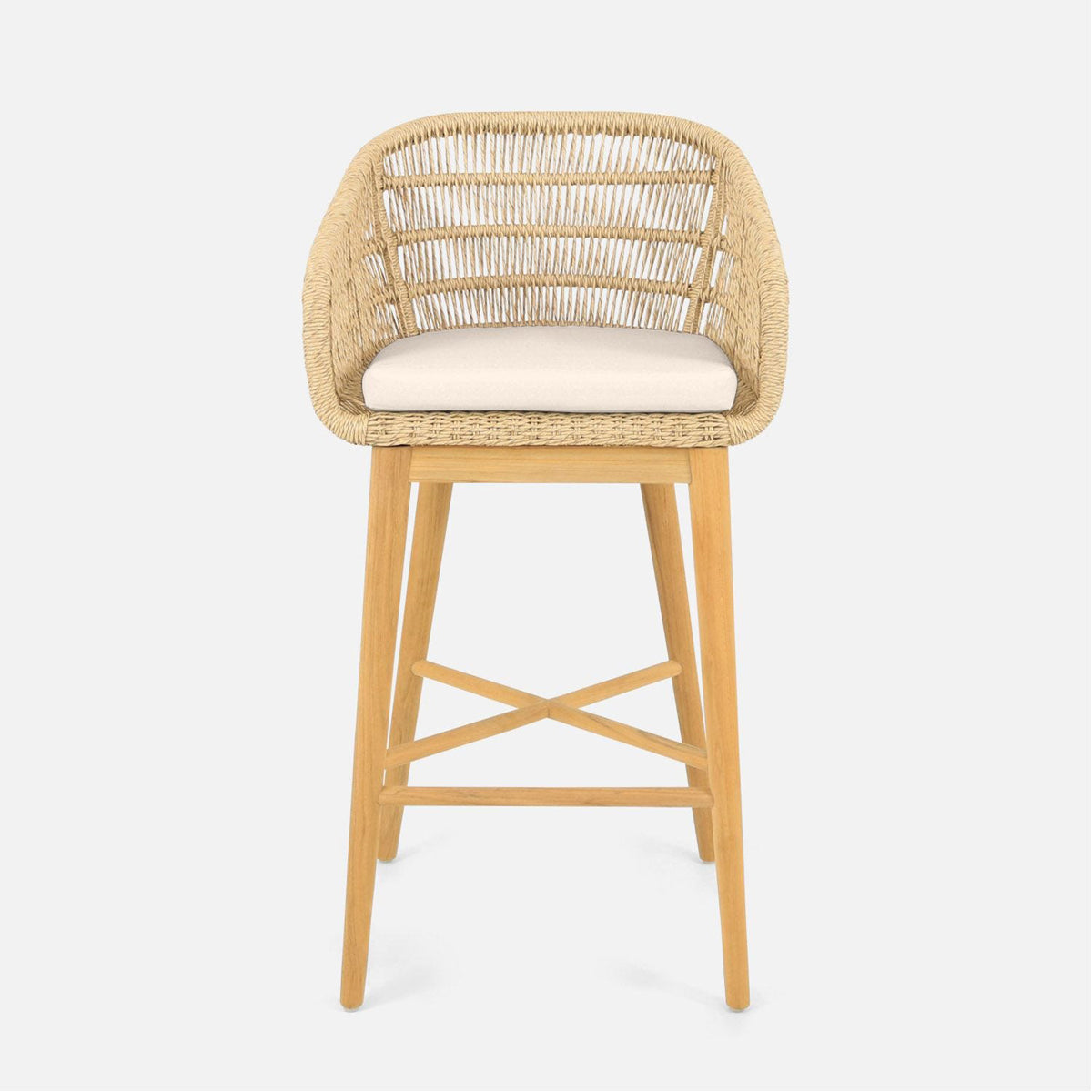 Made Goods Jolie Teak Outdoor Bar Stool in Danube Fabric