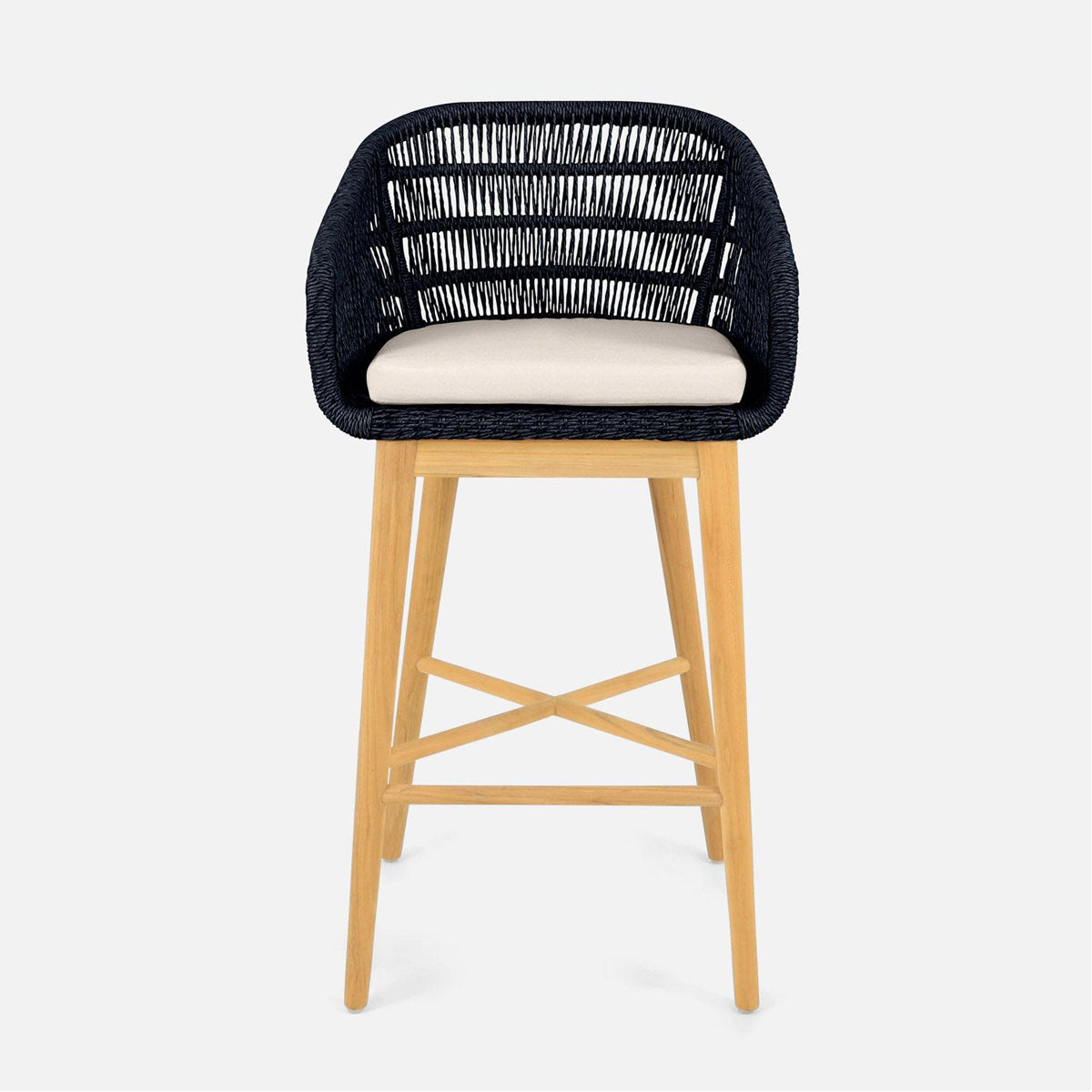 Made Goods Jolie Teak Outdoor Bar Stool in Alsek Fabric