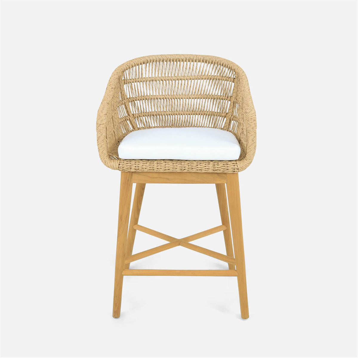 Made Goods Jolie Teak Outdoor Counter Stool in Alsek Fabric