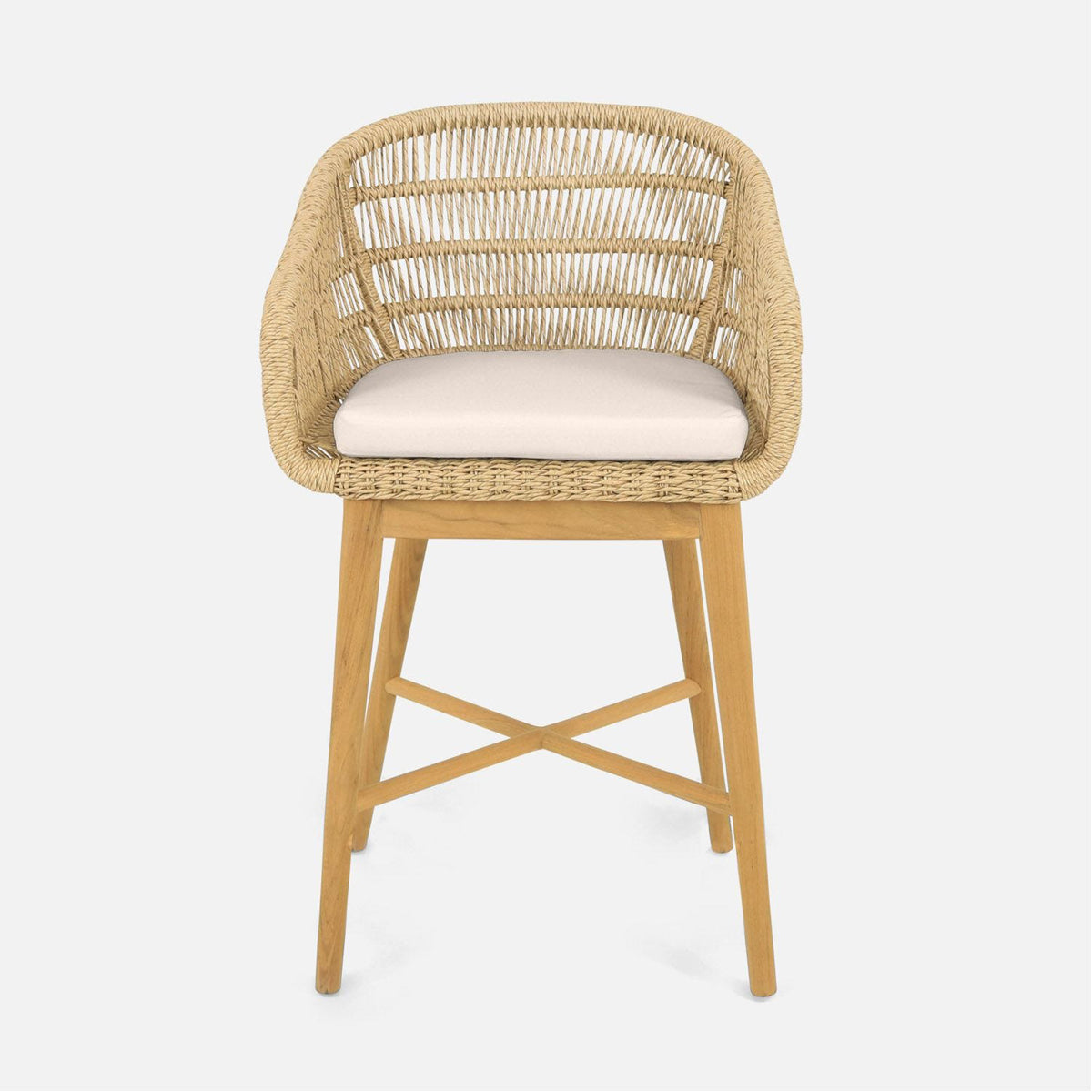 Made Goods Jolie Teak Outdoor Counter Stool in Weser Fabric