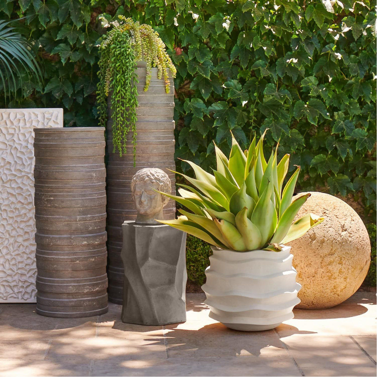 Made Goods Karmel Textured Stone Outdoor Pedestal