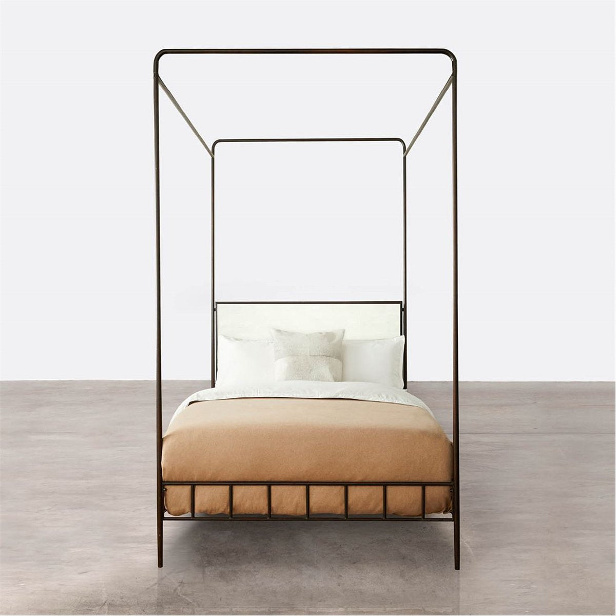 Made Goods Laken Iron Canopy Bed in Bassac Leather