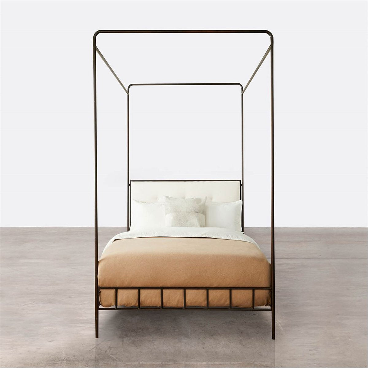 Made Goods Laken Iron Canopy Bed in Kern Fabric