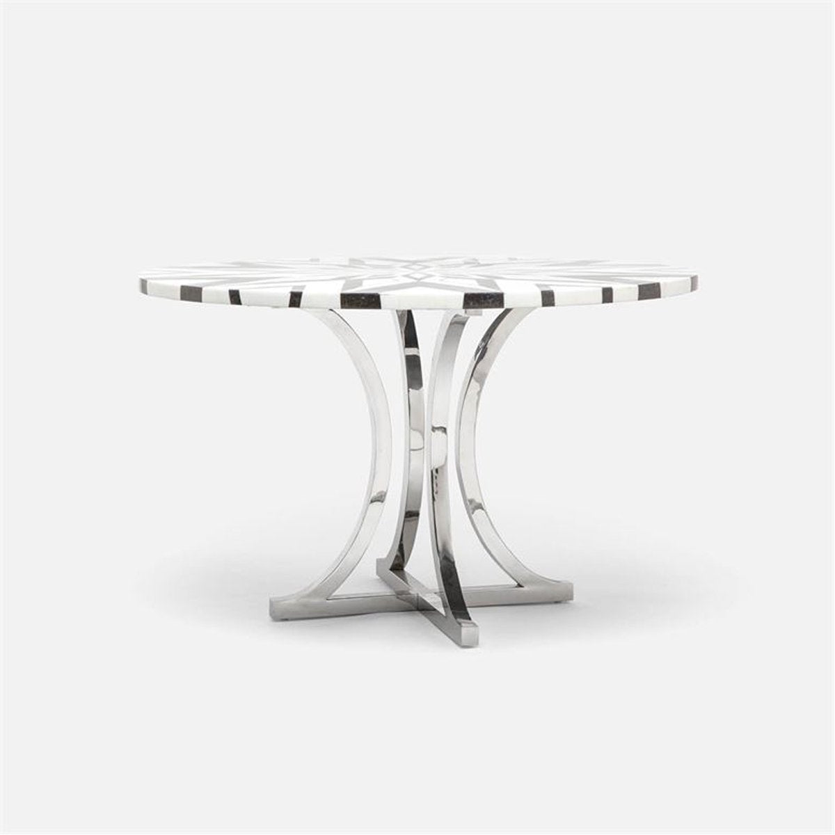 Made Goods Leighton Round Metal Dining Table in Geometric Marble