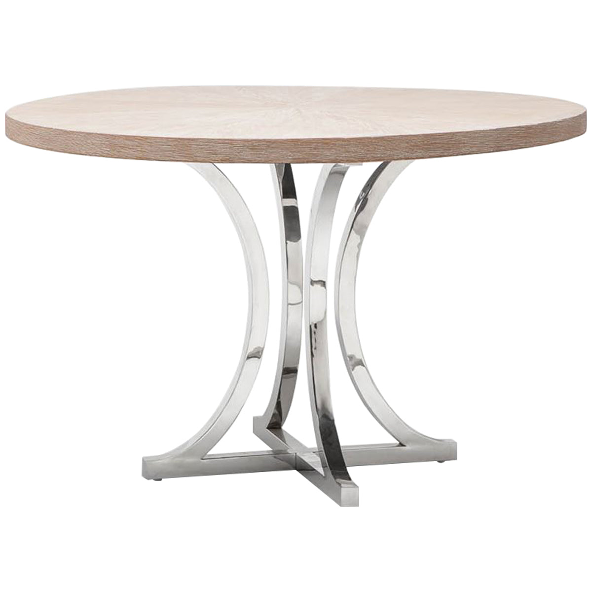 Made Goods Leighton Round Metal Dining Table in White Cerused Oak