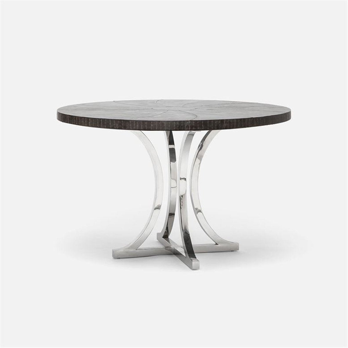 Made Goods Leighton Round Metal Dining Table in Zinc Metal