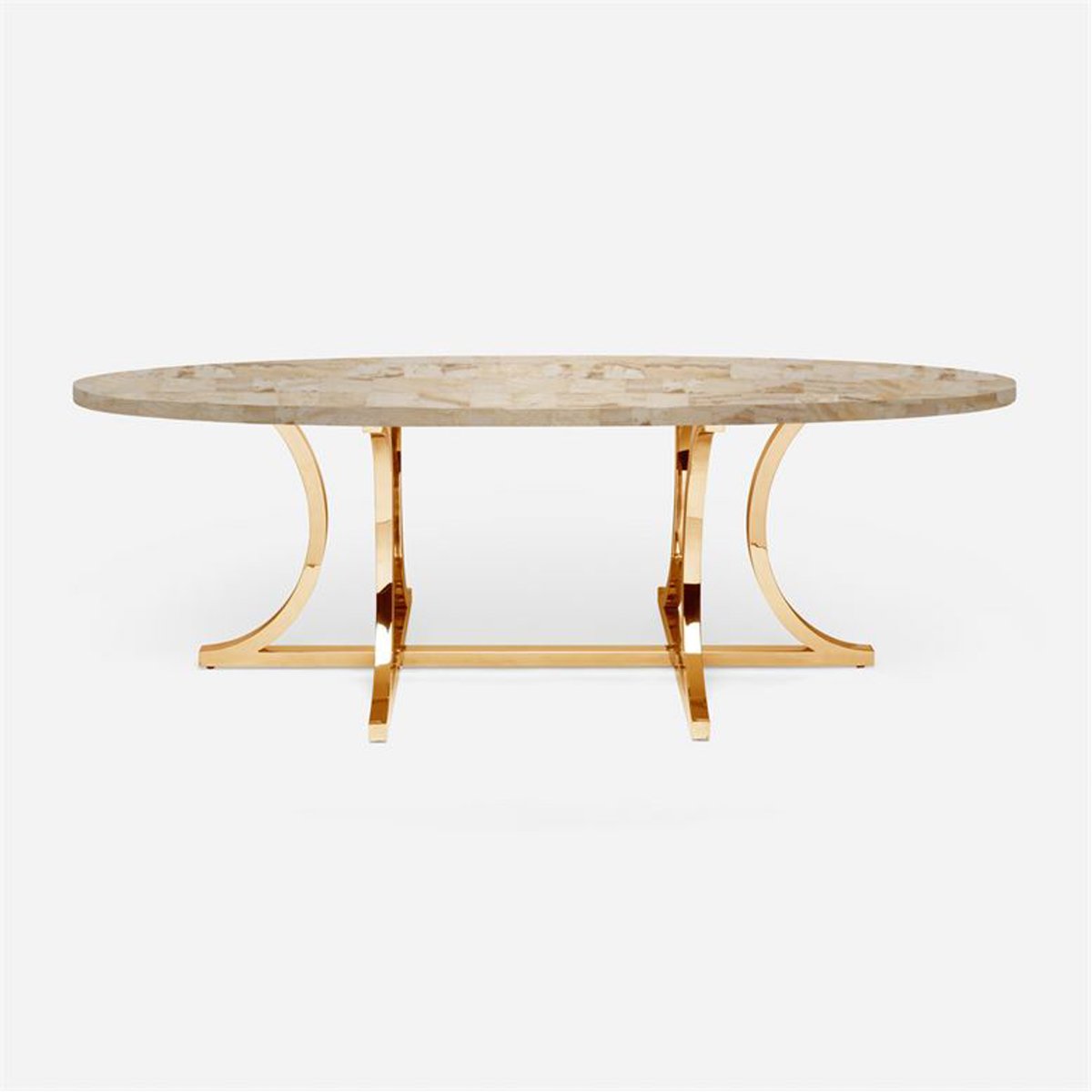 Made Goods Leighton Oval Metal Dining Table in Stone