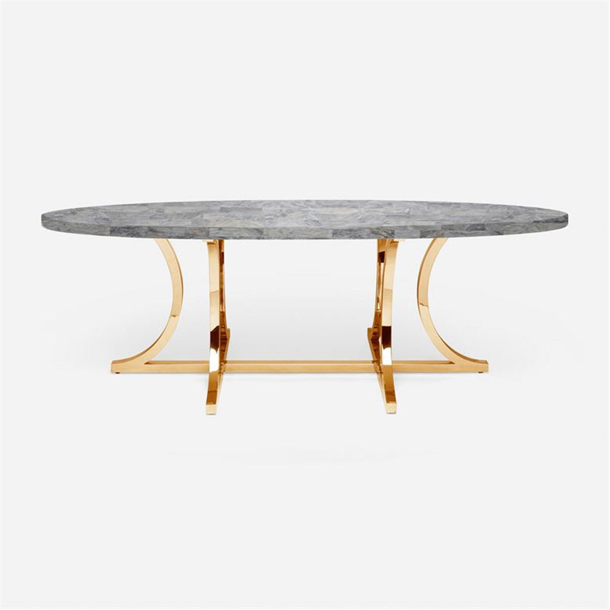 Made Goods Leighton Oval Metal Dining Table in Stone