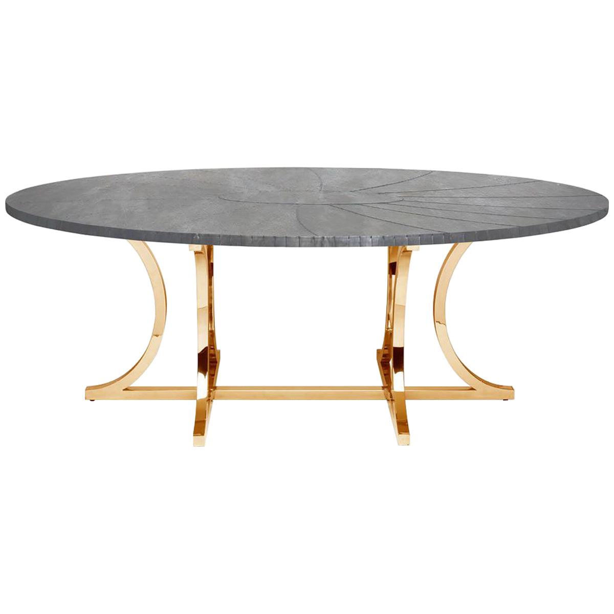 Made Goods Leighton Oval Curved Metal Dining Table in Zinc Metal Top