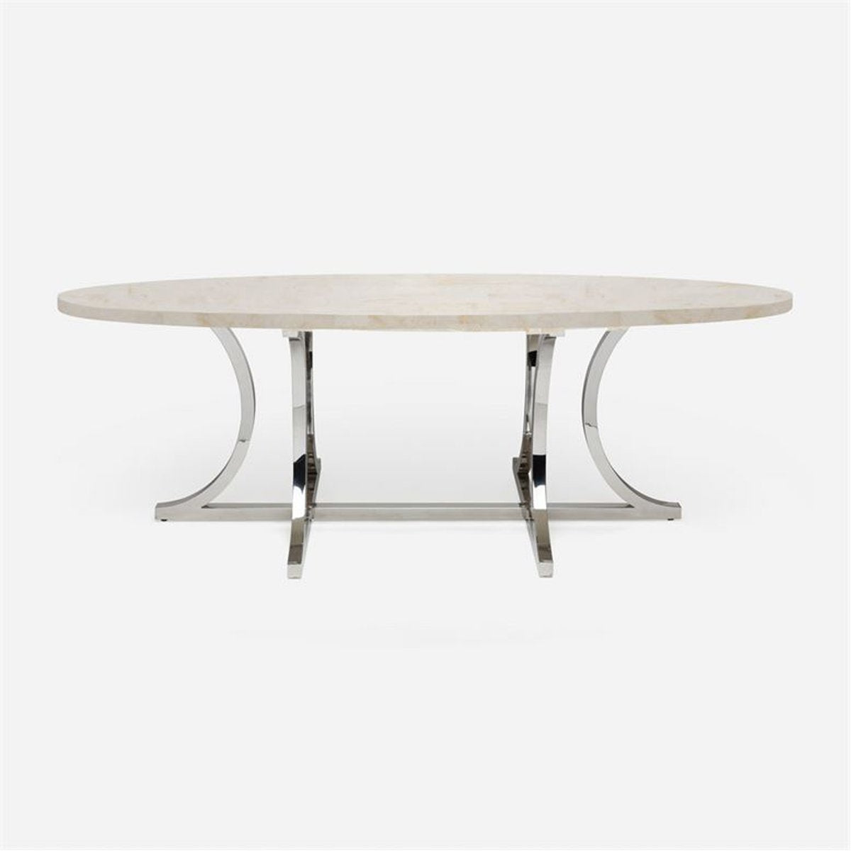 Made Goods Leighton Oval Metal Dining Table in Stone