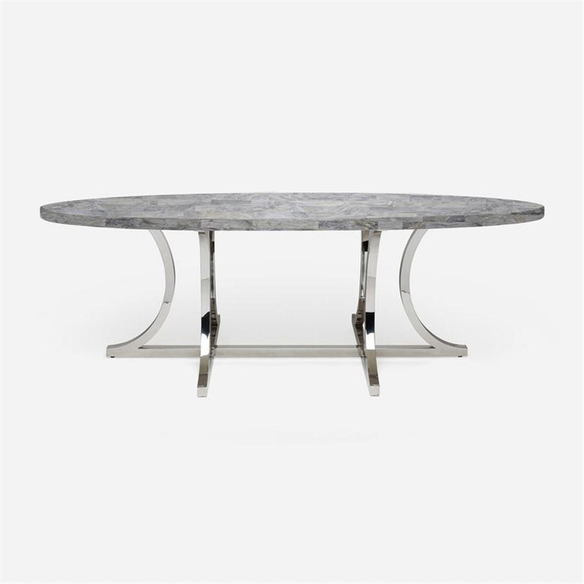 Made Goods Leighton Oval Metal Dining Table in Stone