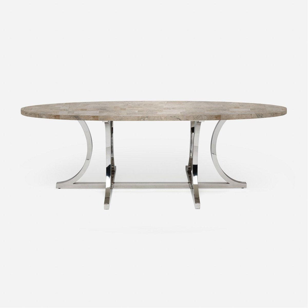 Made Goods Leighton Oval Dining Table in Warm Gray Marble