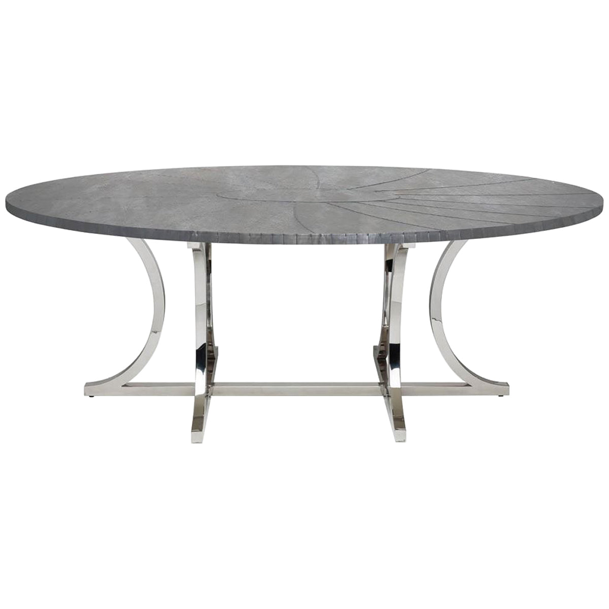 Made Goods Leighton Oval Curved Metal Dining Table in Zinc Metal Top