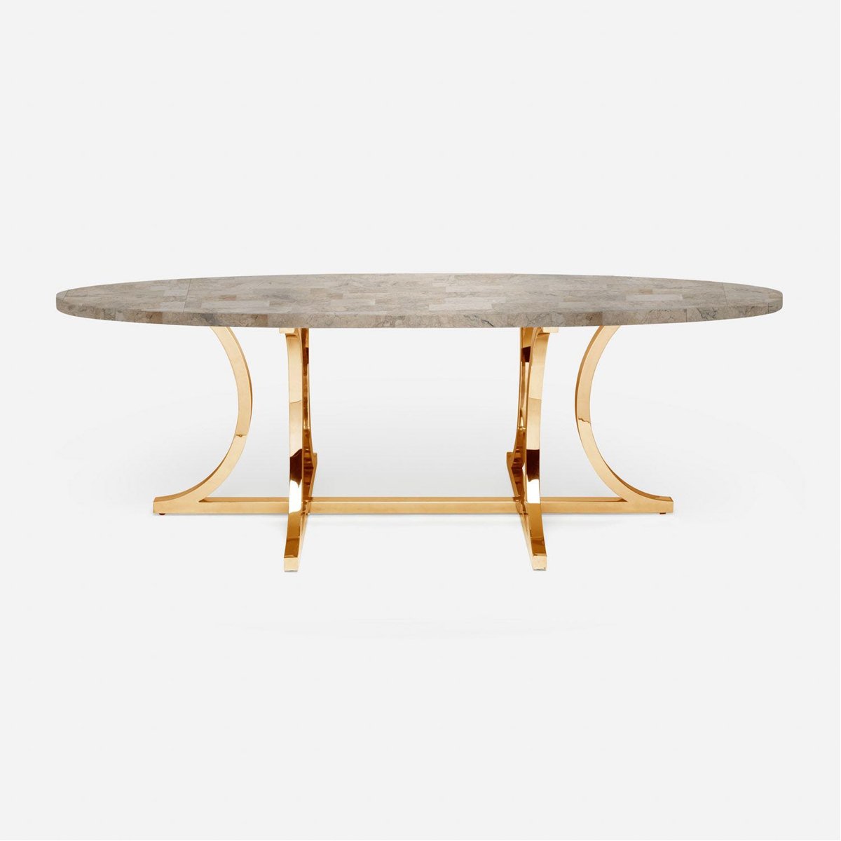 Made Goods Leighton Oval Dining Table in Warm Gray Marble