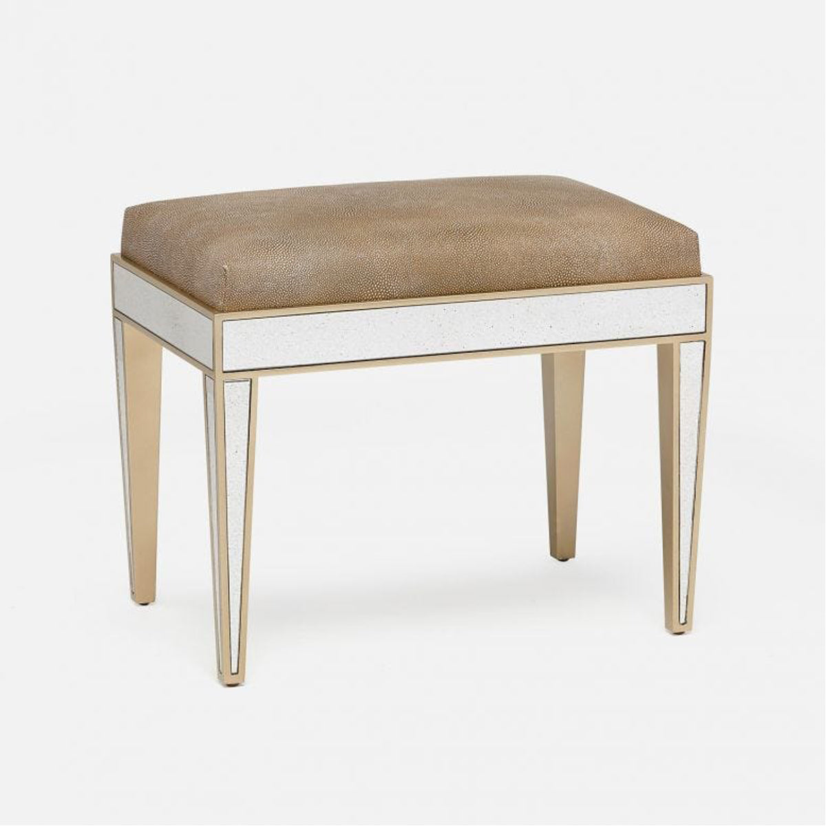 Made Goods Mia Upholstered Mirrored Single Bench in Mondego Cotton Jute