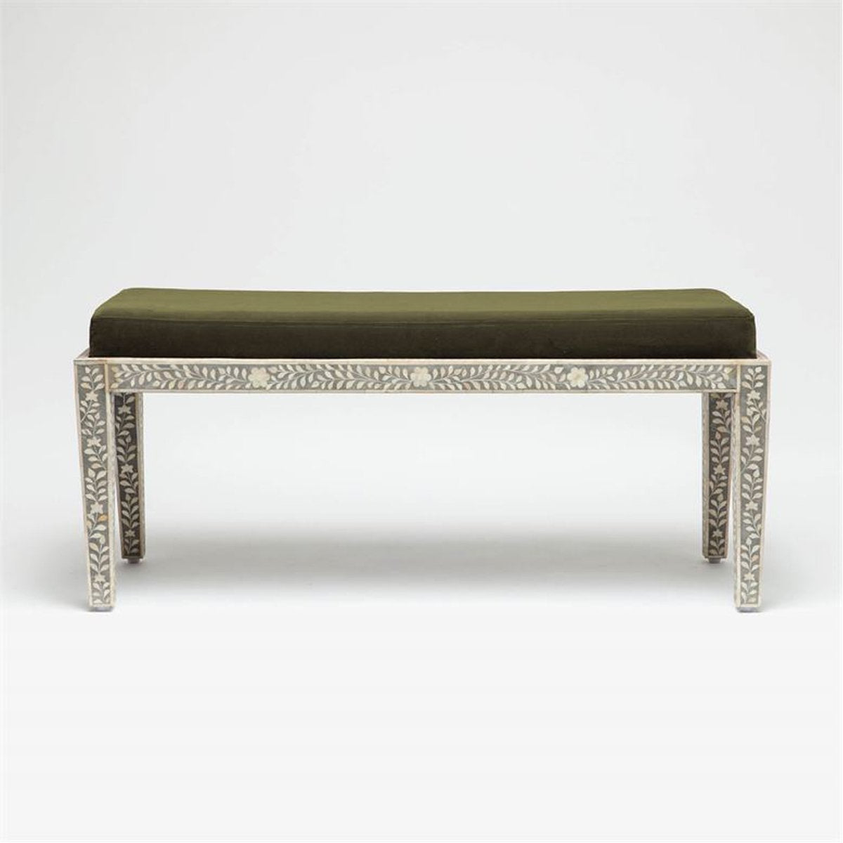 Made Goods Miranda Inlaid Bone Double Bench in Garonne Marine Leather