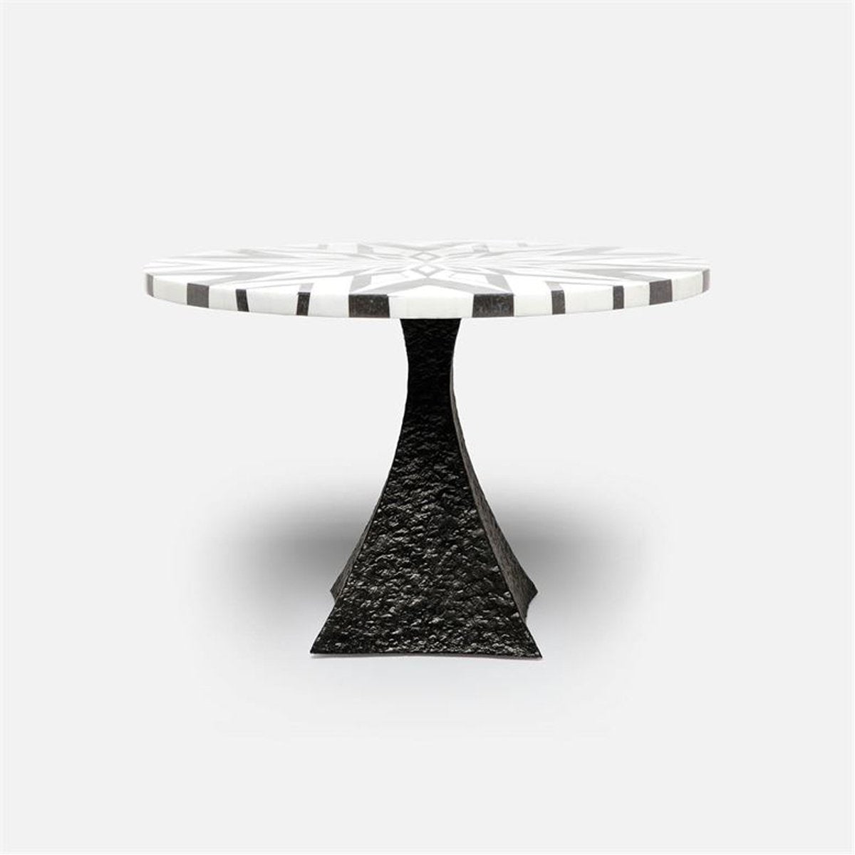 Made Goods Noor Round Metal Dining Table in Geometric Marble