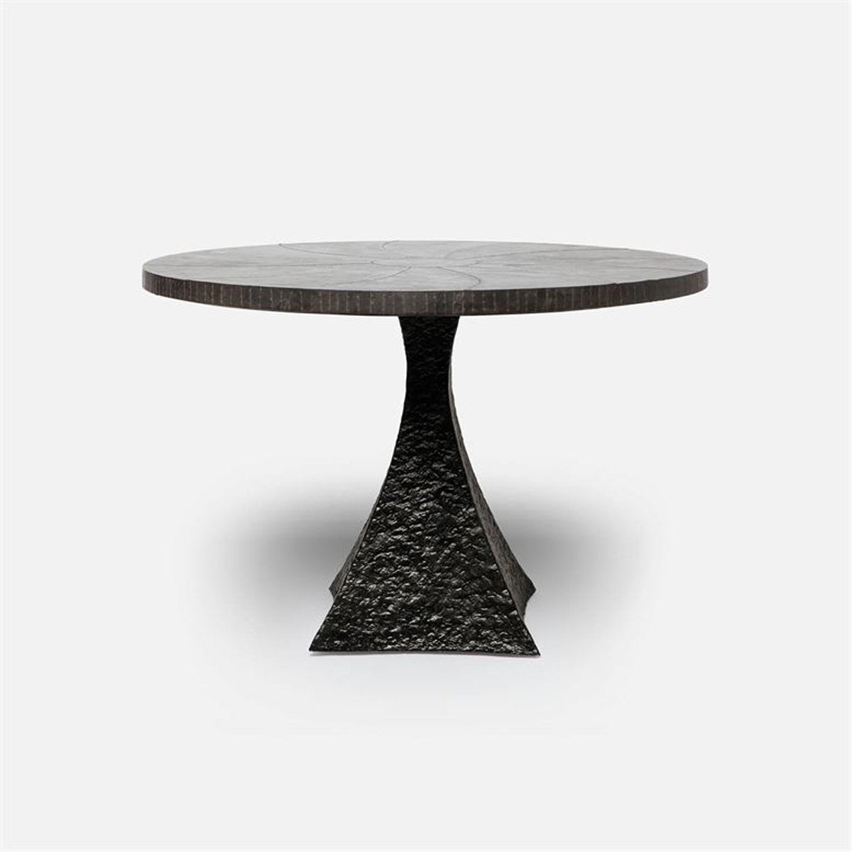 Made Goods Noor Round Metal Dining Table in Zinc Metal