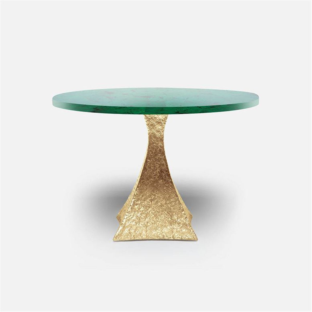 Made Goods Noor Round Metal Dining Table in Emerald Shell