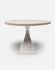 Made Goods Noor Round Textured  Metal Dining Table in White Cerused Oak