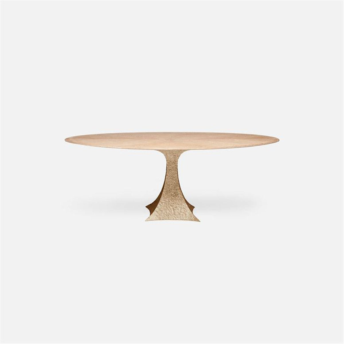 Made Goods Noor Oval Single Base Dining Table in White Cerused Oak