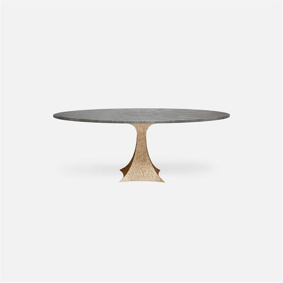 Made Goods Noor Oval Single Base Dining Table in Zinc Metal