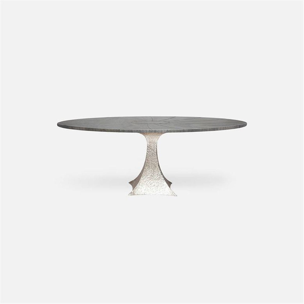 Made Goods Noor Oval Single Base Dining Table in Zinc Metal