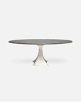 Made Goods Noor Oval Single Base Dining Table in Zinc Metal