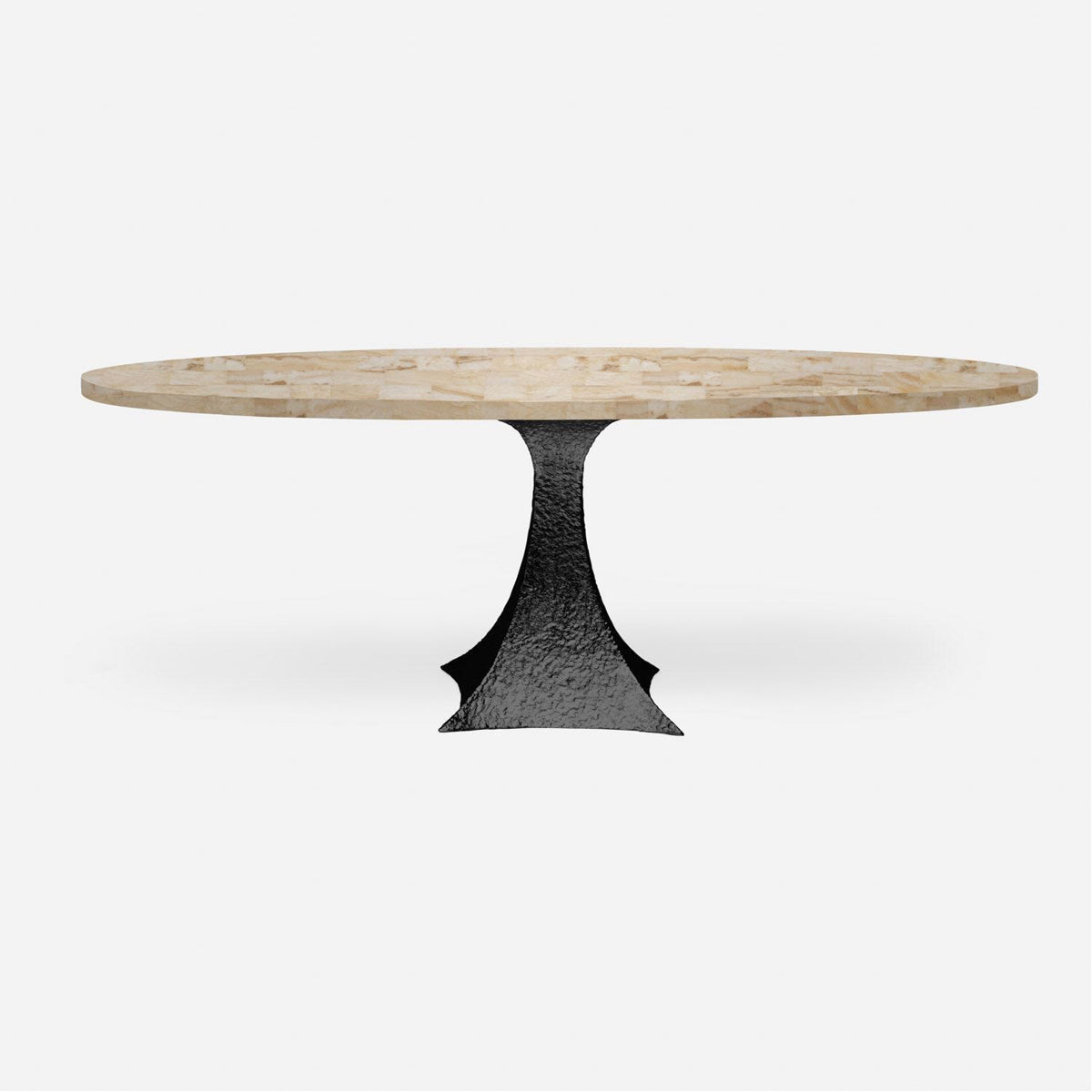 Made Goods Noor Oval Single Base Dining Table in Stone