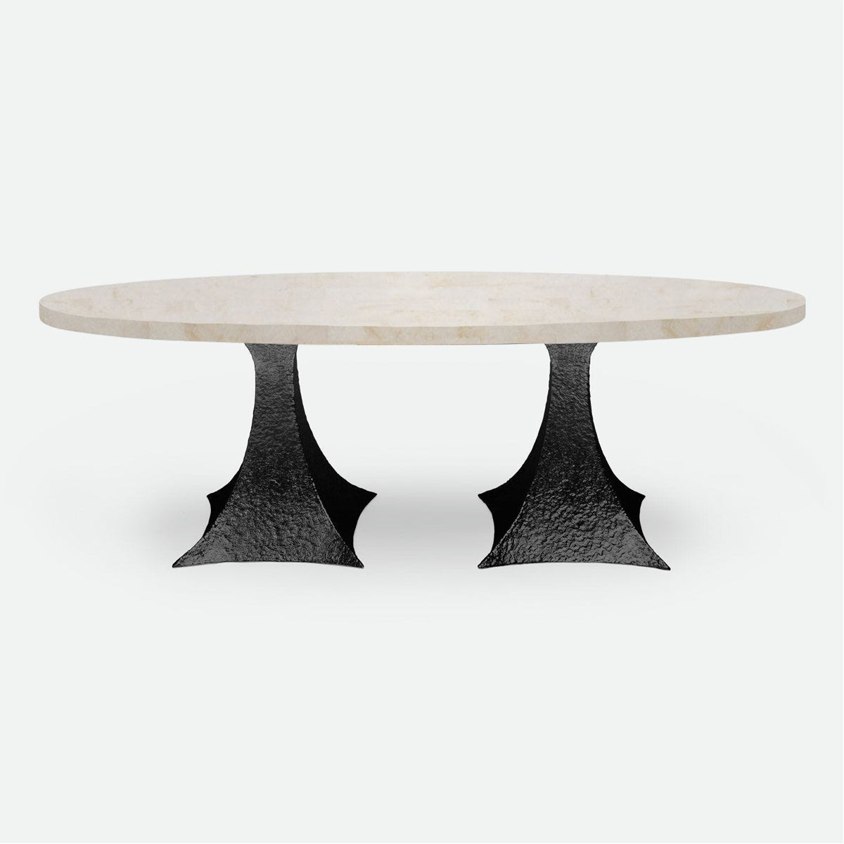 Made Goods Noor Oval Double Base Dining Table in Stone