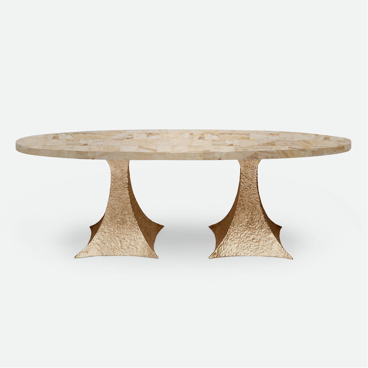 Made Goods Noor Oval Double Base Dining Table in Stone