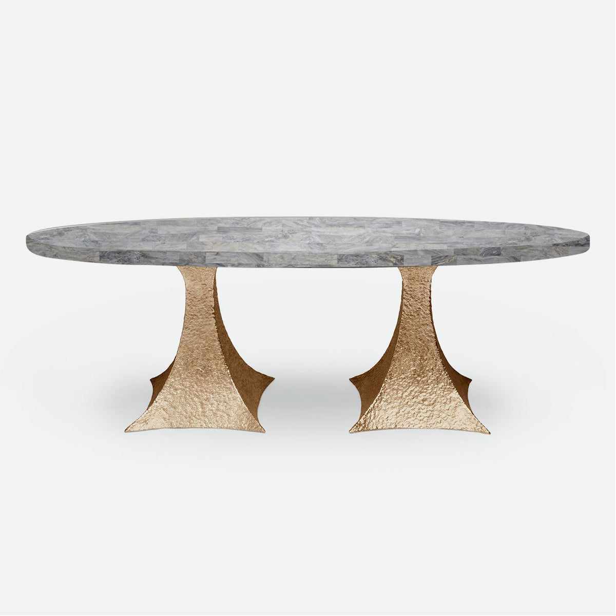 Made Goods Noor Oval Double Base Dining Table in Stone