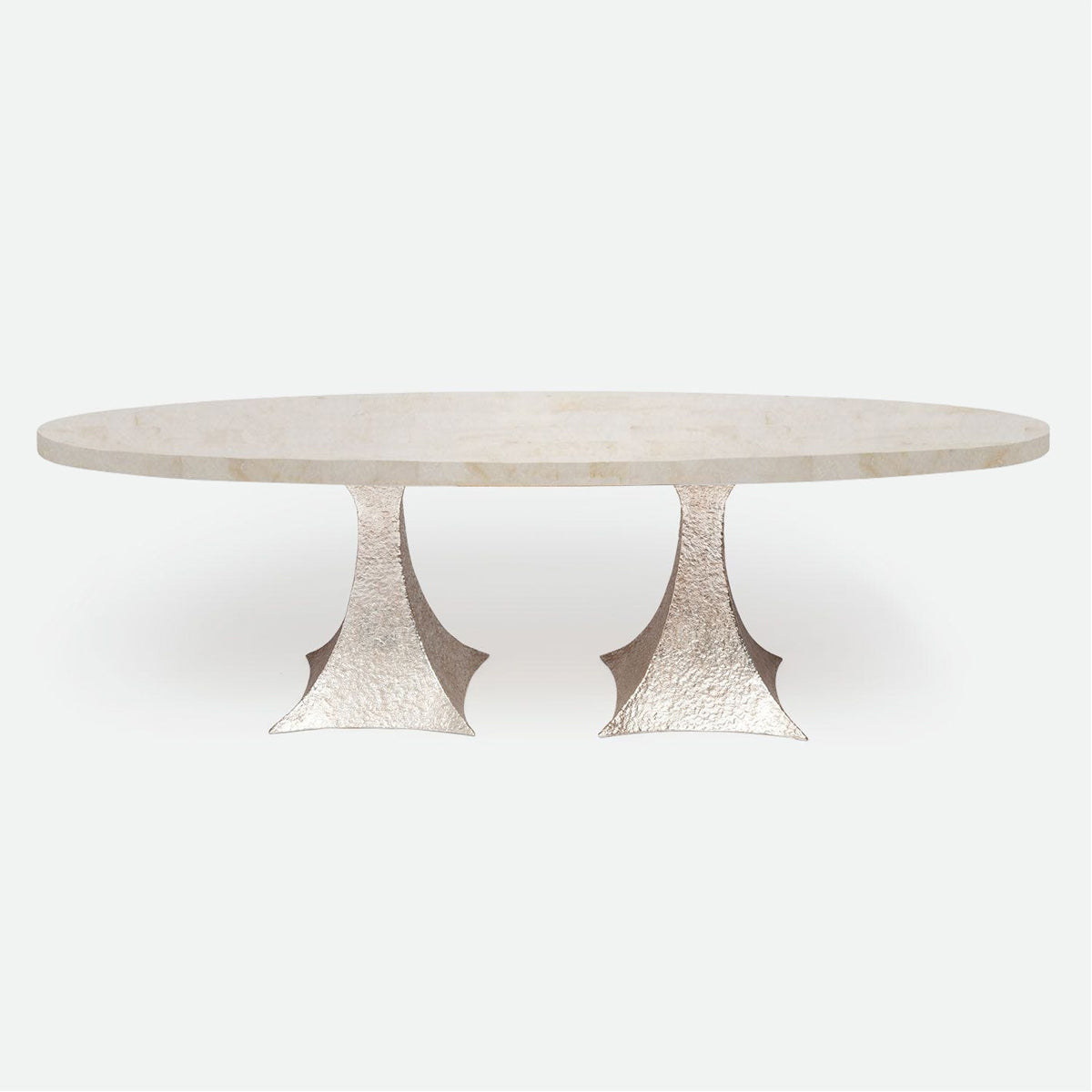 Made Goods Noor Oval Double Base Dining Table in Stone