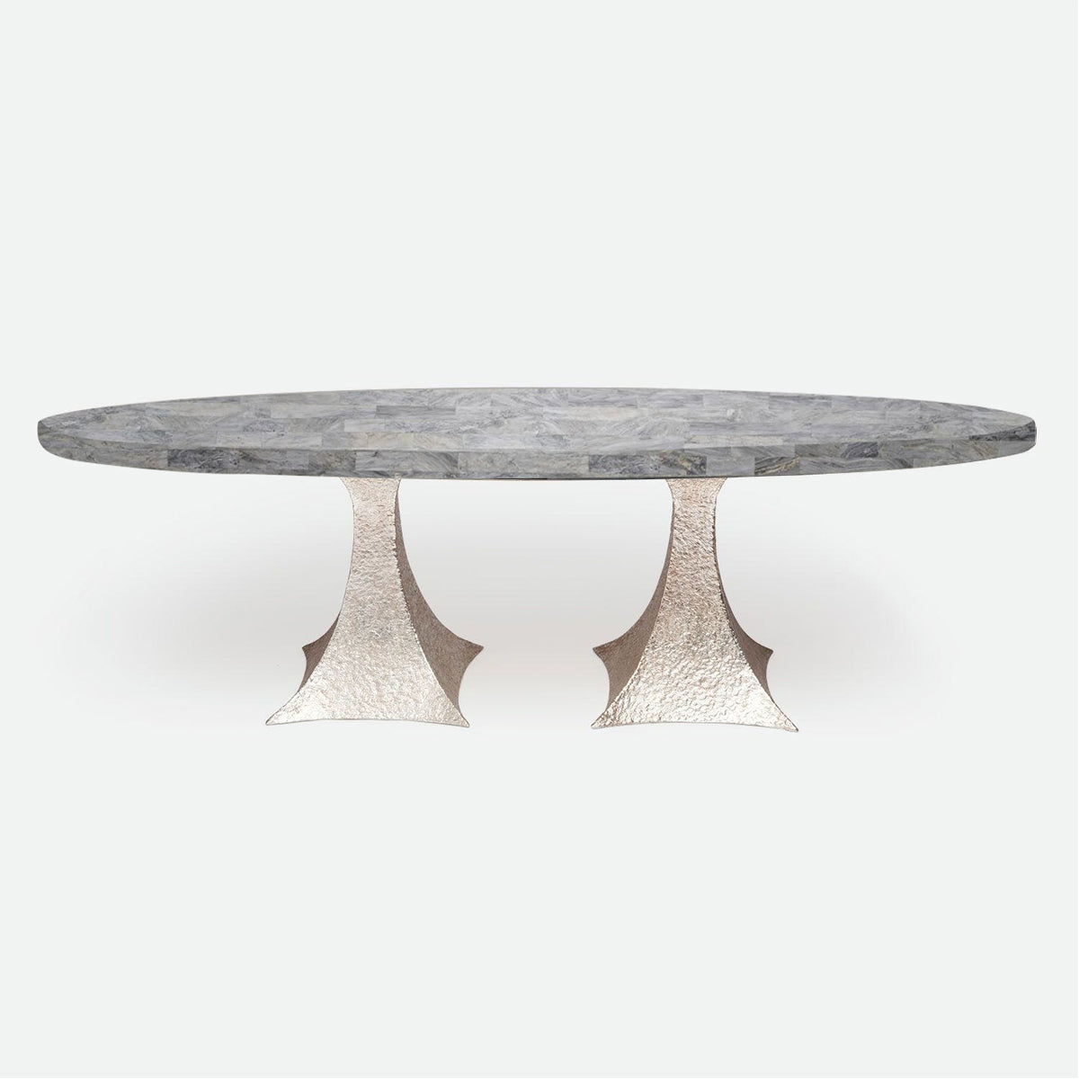 Made Goods Noor Oval Double Base Dining Table in Stone