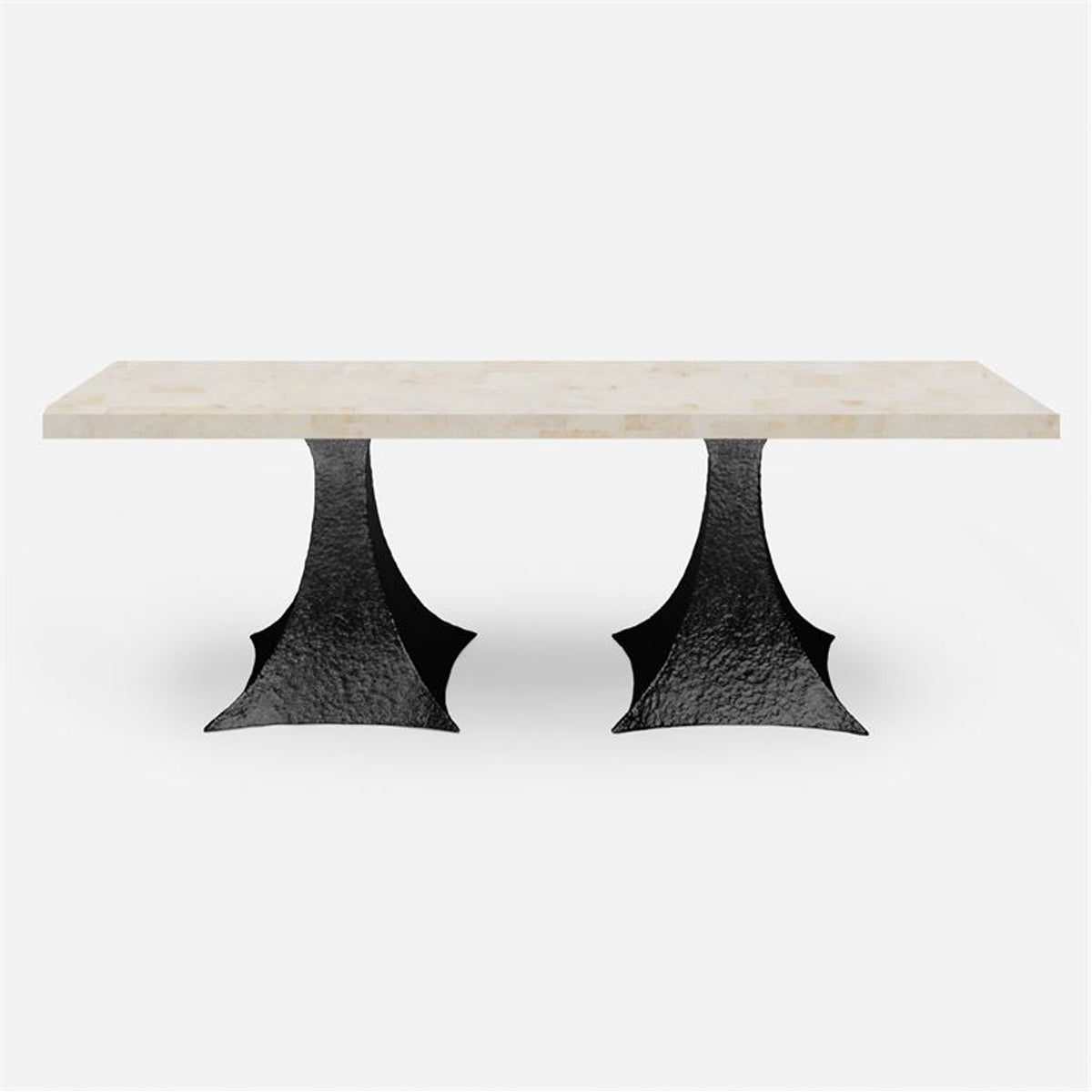 Made Goods Noor Rectangular Double Base Dining Table in Stone