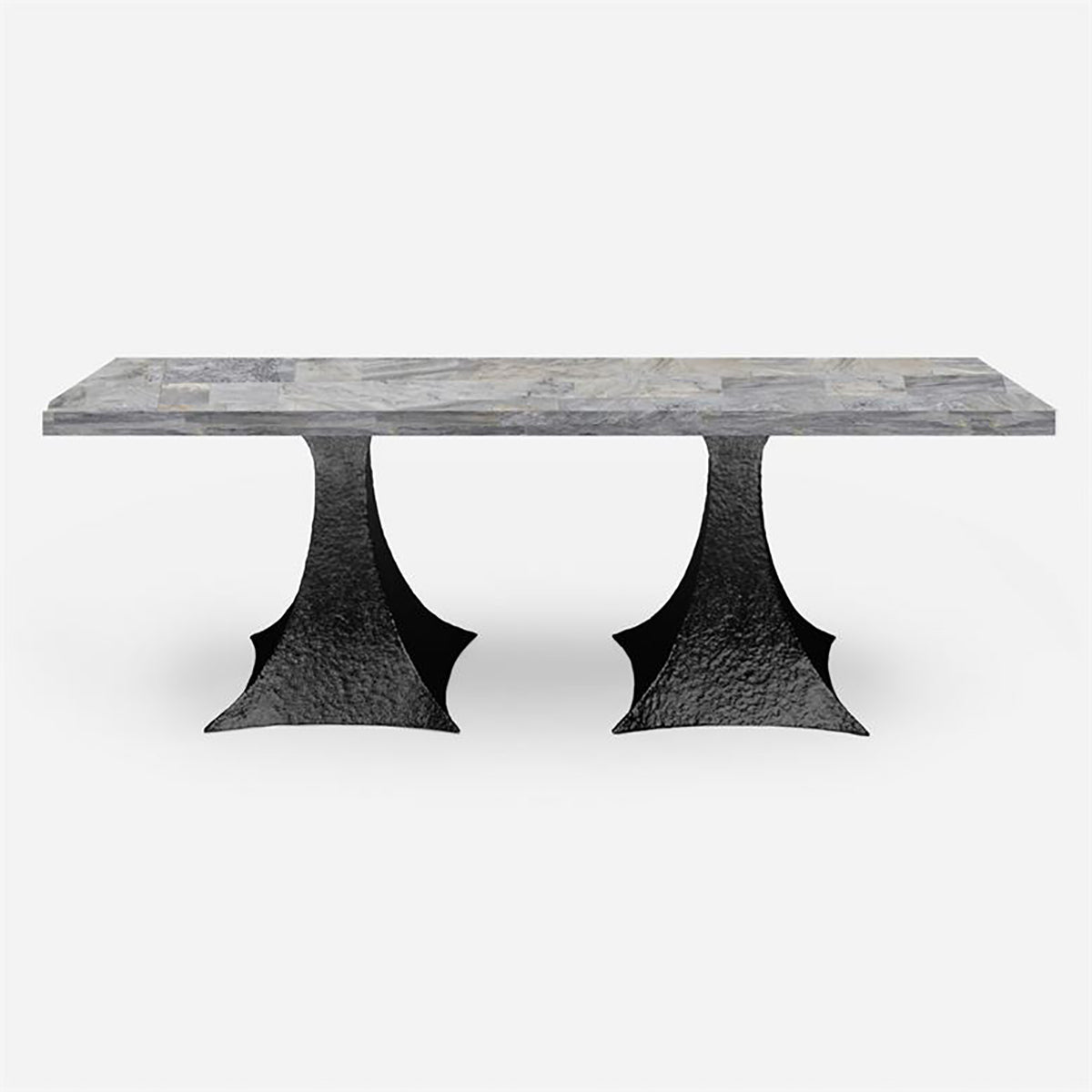 Made Goods Noor Rectangular Double Base Dining Table in Stone