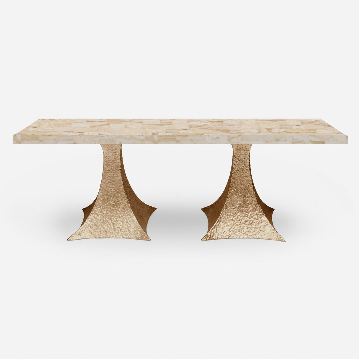 Made Goods Noor Rectangular Double Base Dining Table in Stone