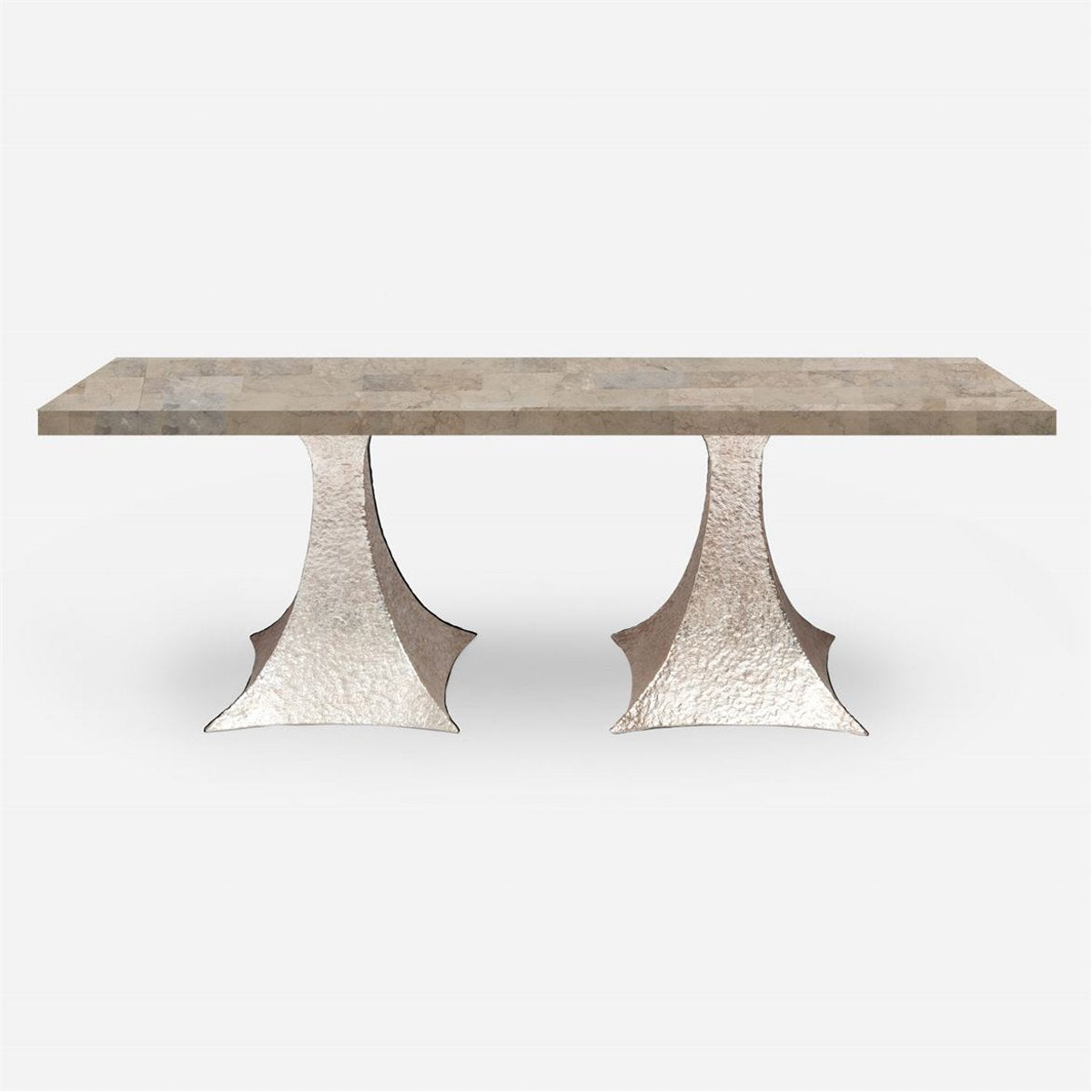 Made Goods Noor Rectangular Double Base Dining Table in Warm Gray Marble