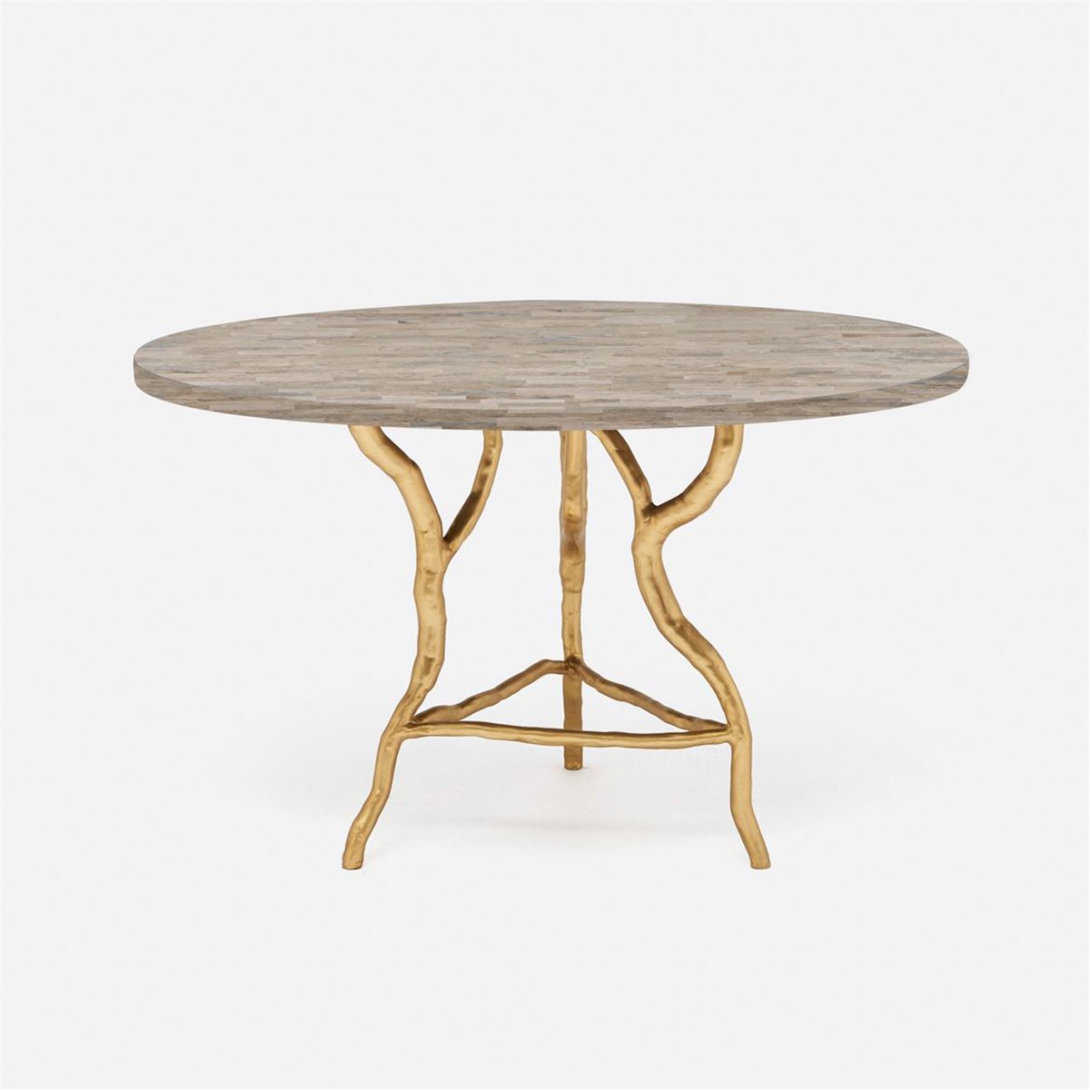 Made Goods Royce Abstract Branch Round Dining Table, Warm Gray Marble