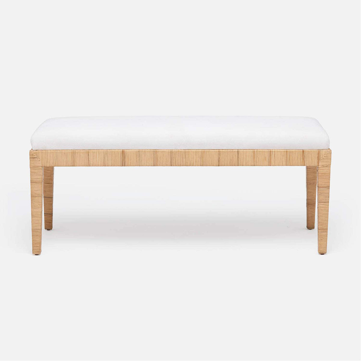 Made Goods Wren Upholstered Rattan Double Bench in Alsek Fabric