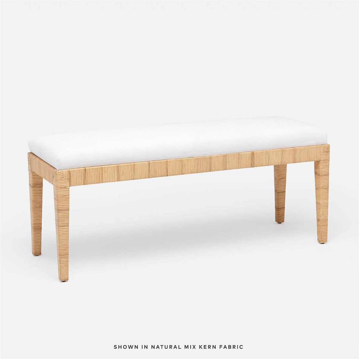 Made Goods Wren Upholstered Rattan Double Bench in Arno Fabric