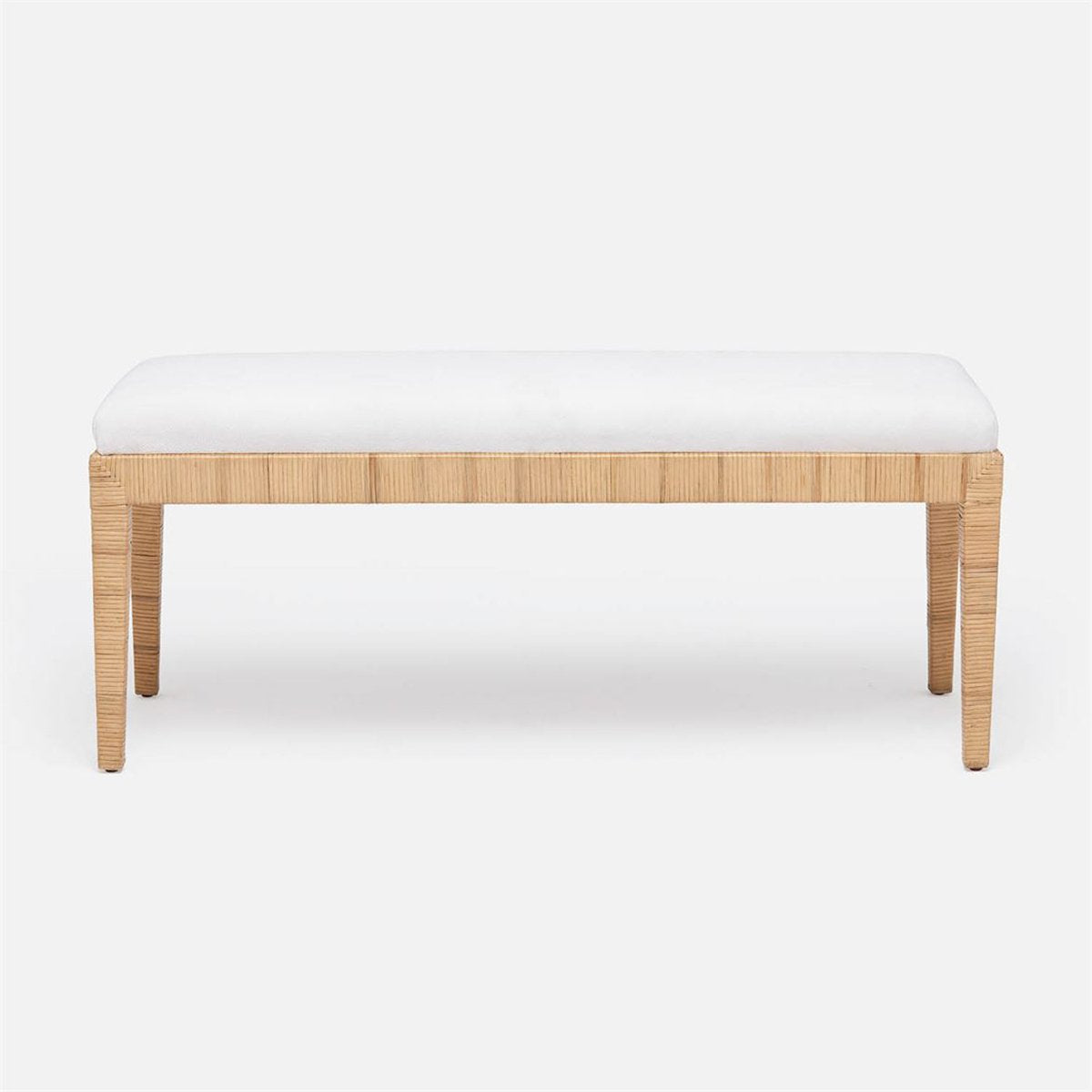 Made Goods Wren Upholstered Rattan Double Bench in Danube Fabric