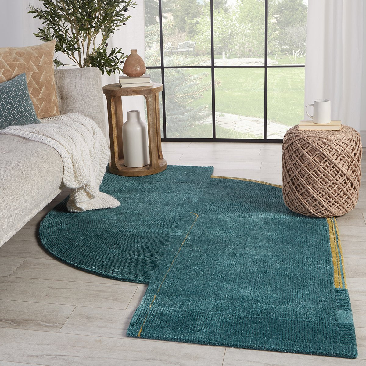 Jaipur Iconic Zephyr Abstract Solid Teal Gold ICO03 Rug