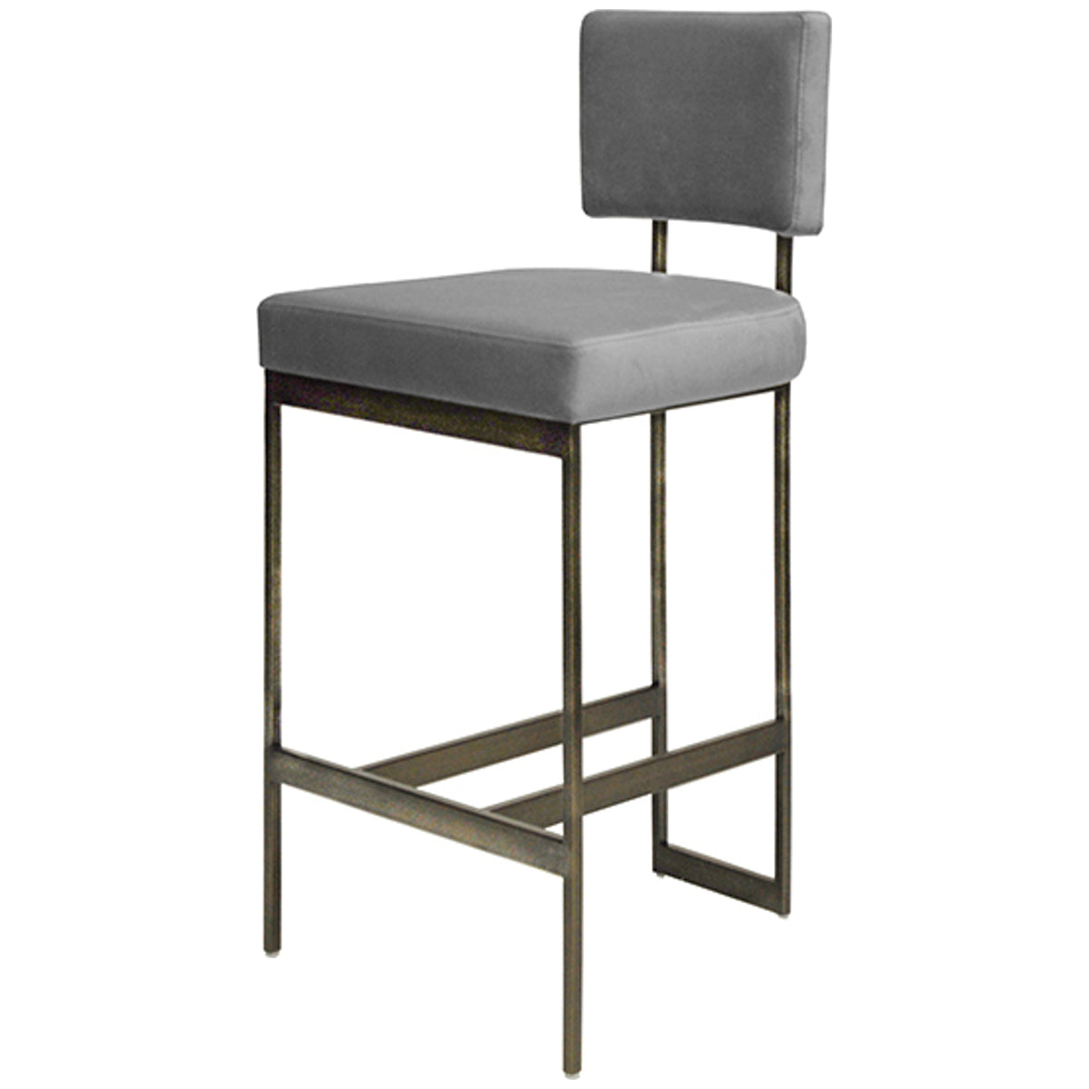 Worlds Away Bar Height Stool with Bronze Base in Grey Velvet