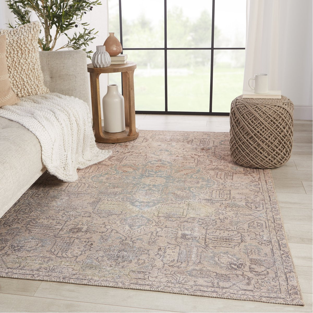 Jaipur Kindred Parisa Medallion Floral Light Blue Light Tan KND14 Rug