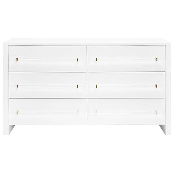 Worlds Away Luke Six Drawers Chest in Glossy White Lacquer Finish