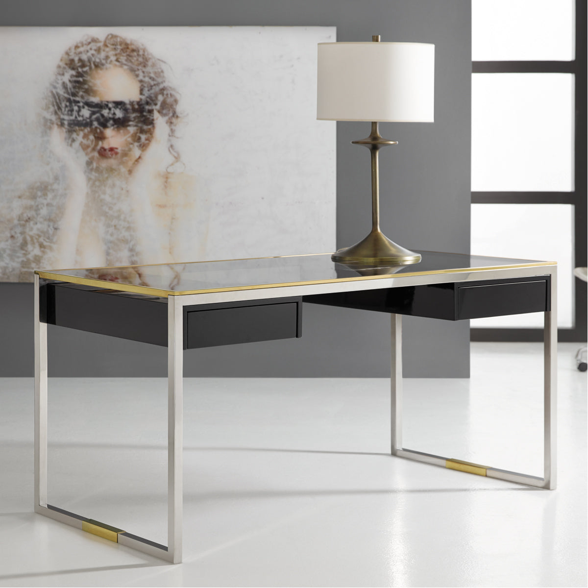 Modern History Stainless and Brass Writing Desk