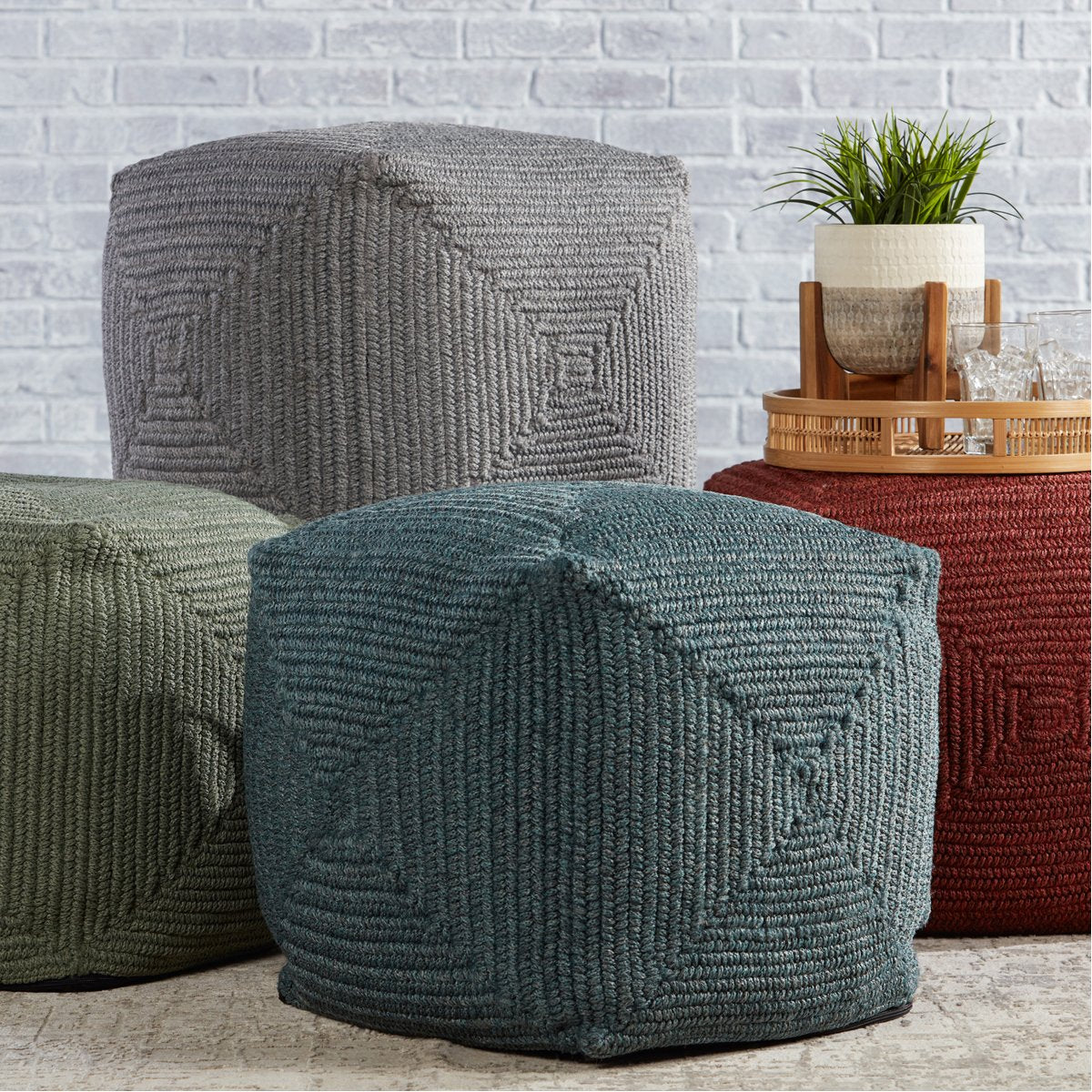 Jaipur Montauk Bridgehampton Solid Teal MOT04 Cube Pouf