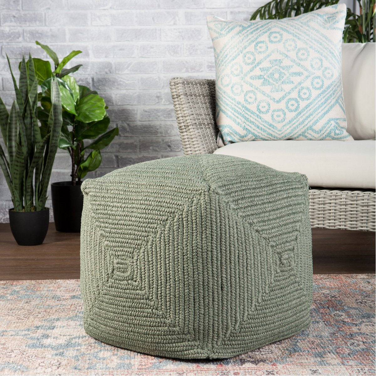 Jaipur Montauk Bridgehampton Solid Green MOT05 Cube Pouf