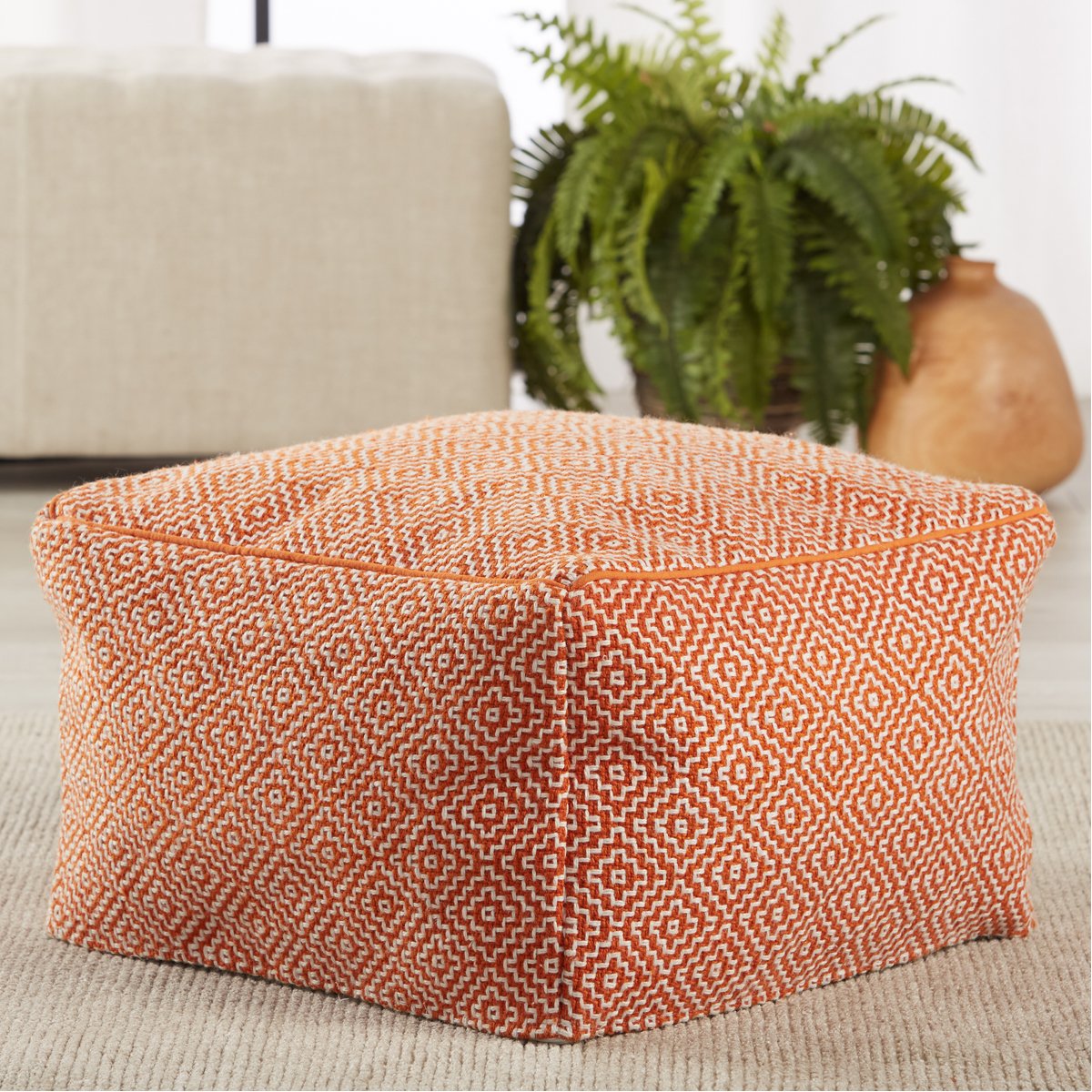 Jaipur Merida Loranca Trellis Geometric Orange White MRD02 Pouf